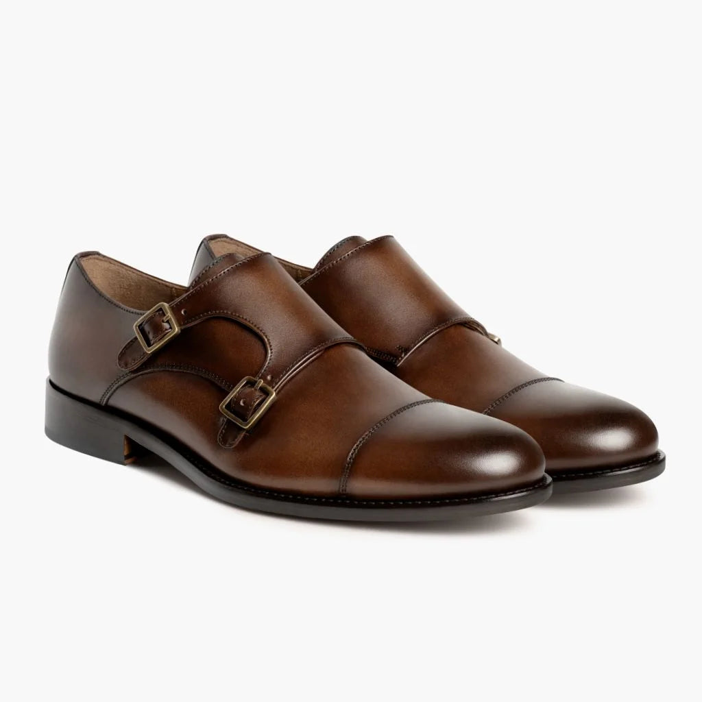 Double Buckle Men's Shoe in Brown Leather
